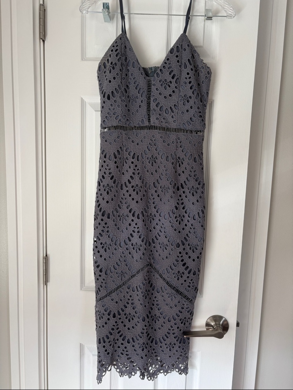 Purple/Gray Lace Midi Dress with Spaghetti Straps